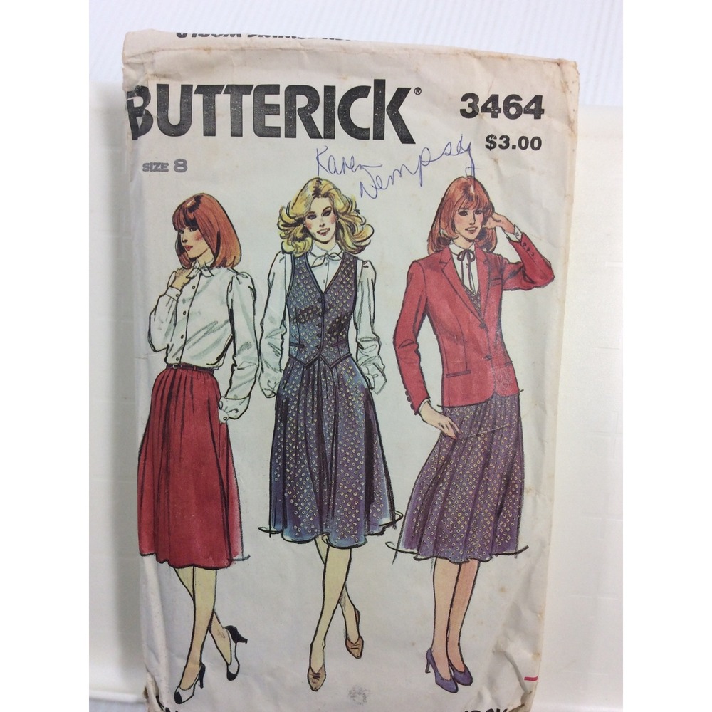 1980 Butterick 3464 Vintage Sewing Pattern Women Jacket Vest Skirt Size 8